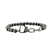 Stacy Stretch Rope Heart Beaded Bracelet in gunmetal finish with pavé heart accent