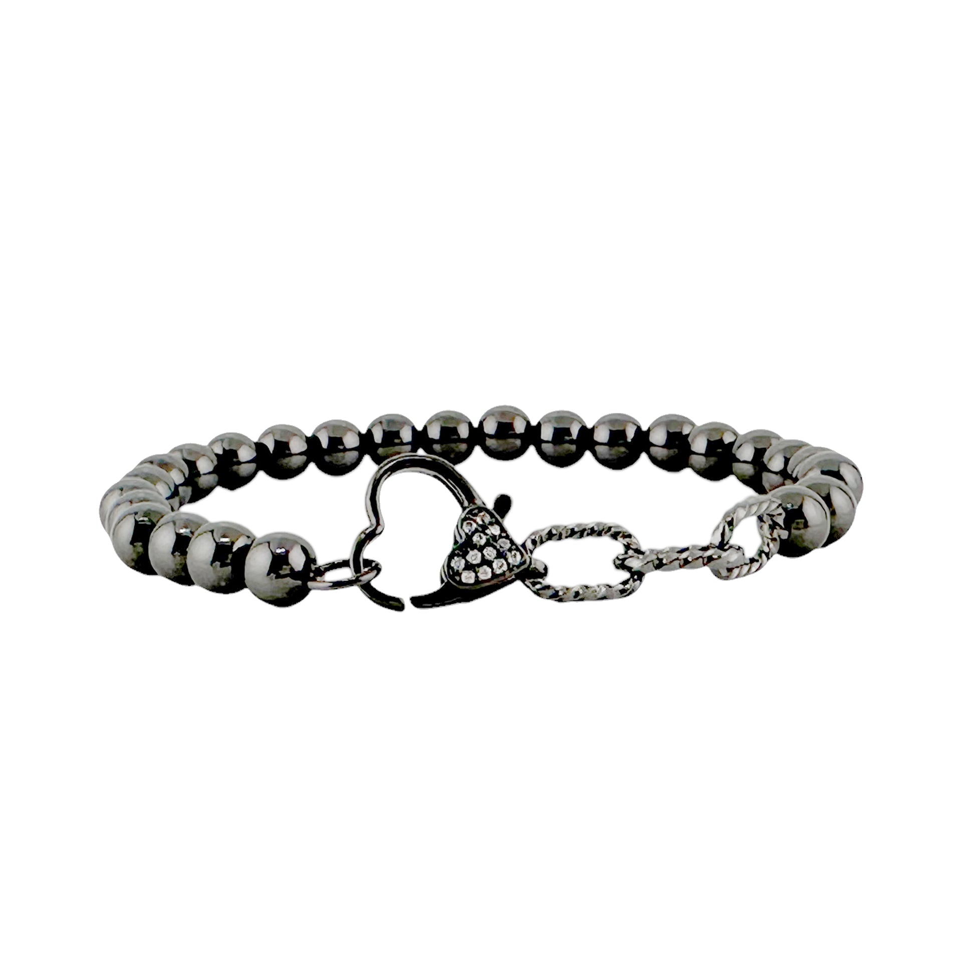 Stacy Stretch Rope Heart Beaded Bracelet in gunmetal finish with pavé heart accent