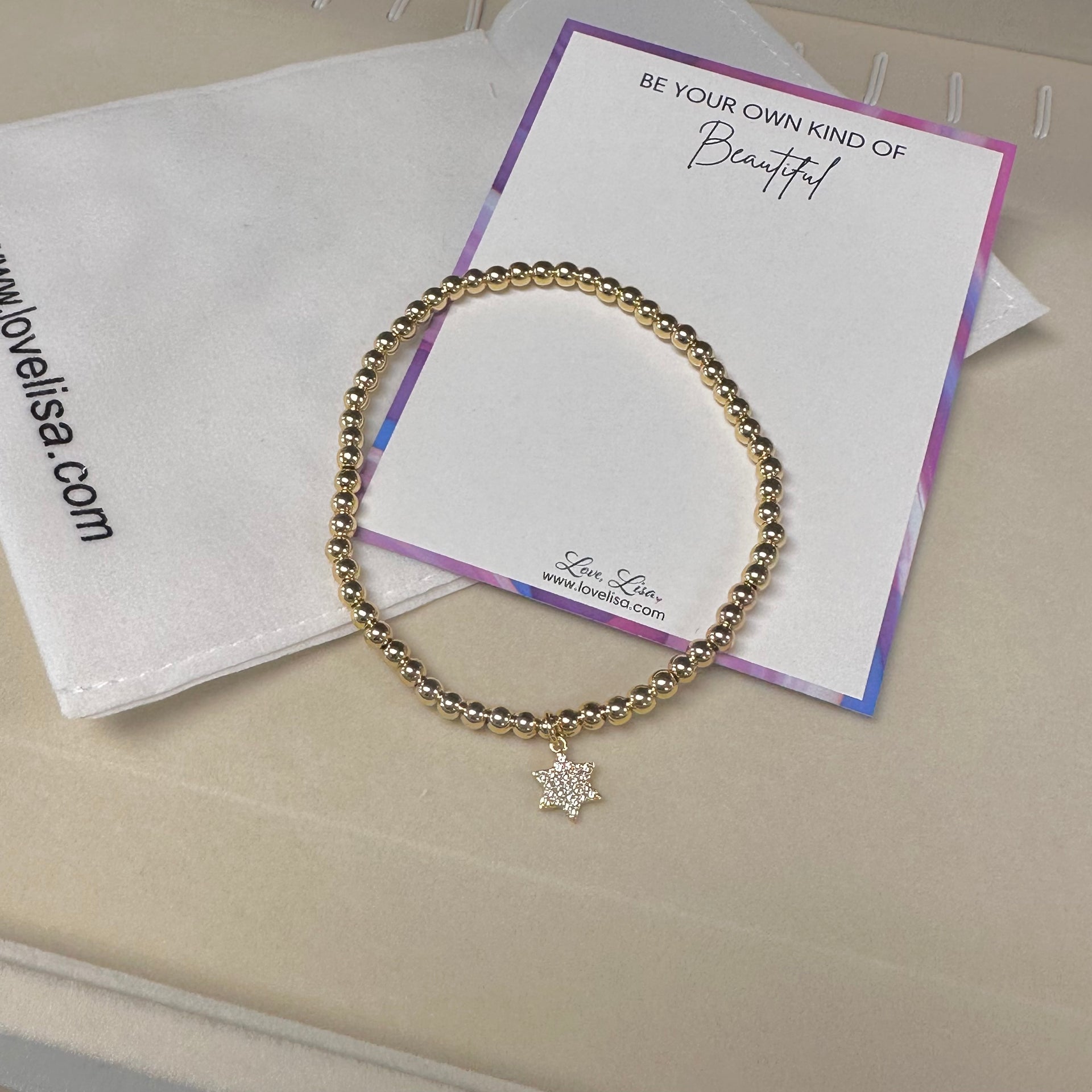 Star of David anklet flat lay showing crystal beads and star charm detail