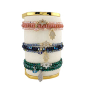 Love Lisa Star of David Evil Eye Hamsa bracelet stack with crystal beads and pavé charms