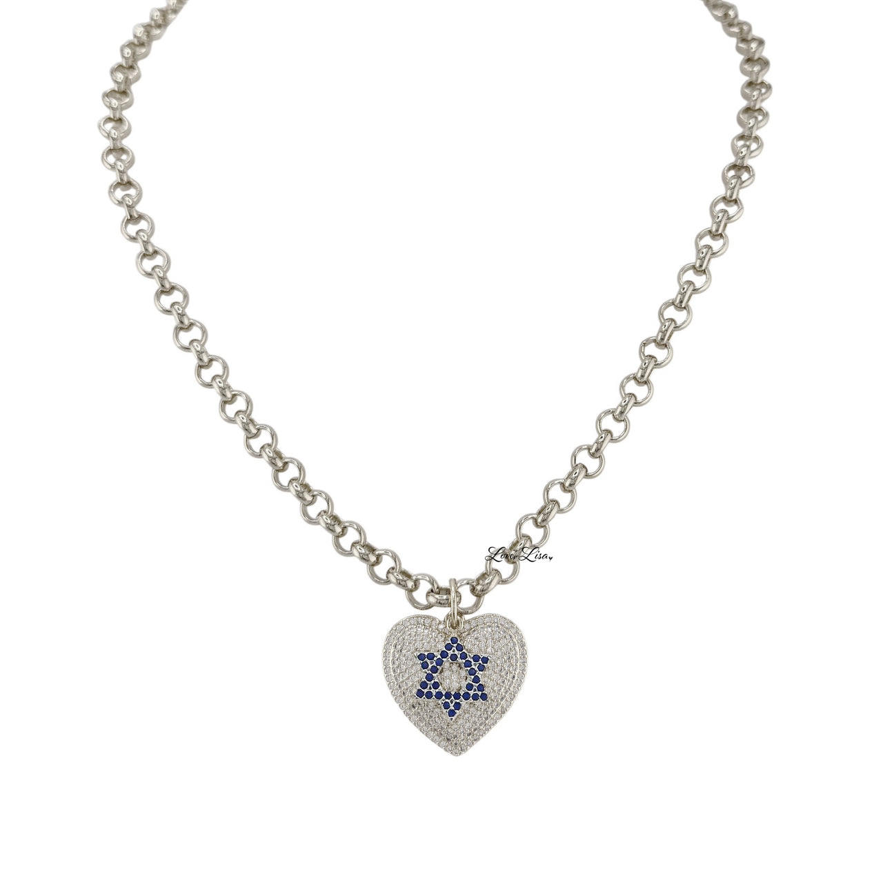 Star of David Heart Charm Necklace