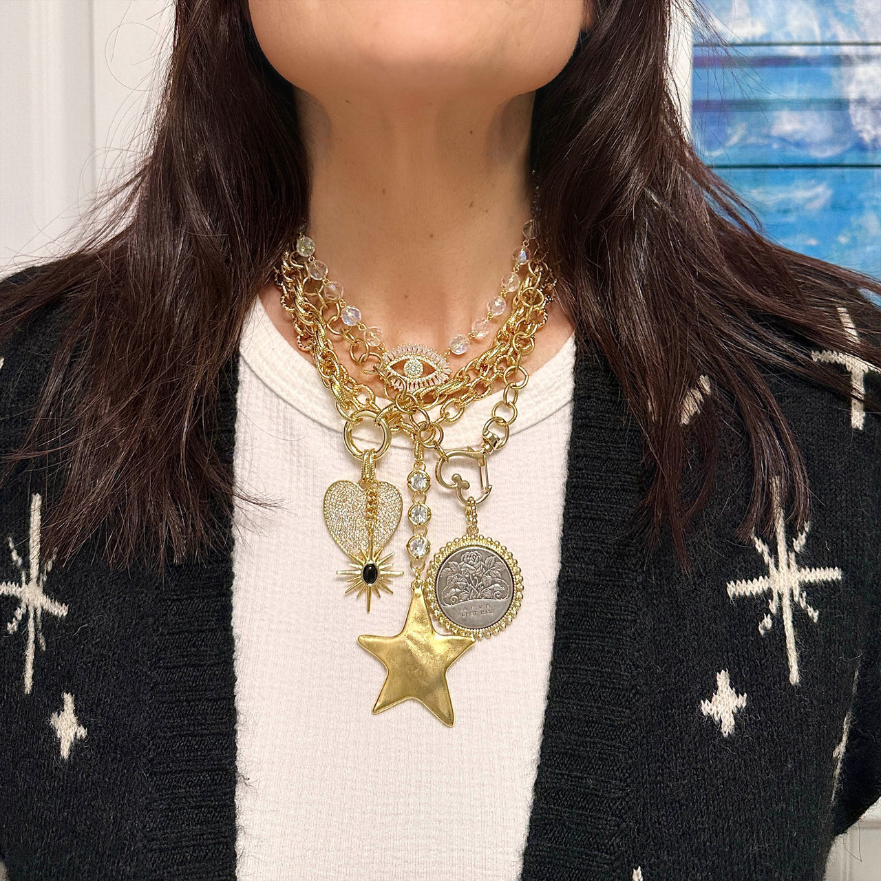 Love Lisa Starlight Glam Star Necklace layered gold chain necklace