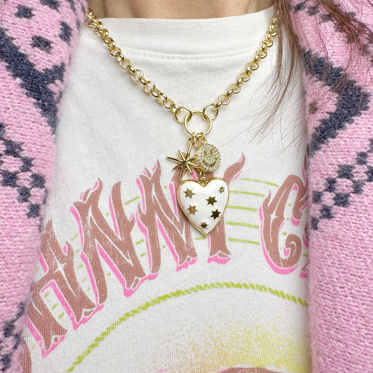 White enamel heart charm with gold Star of David by Love, Lisa Jewelry