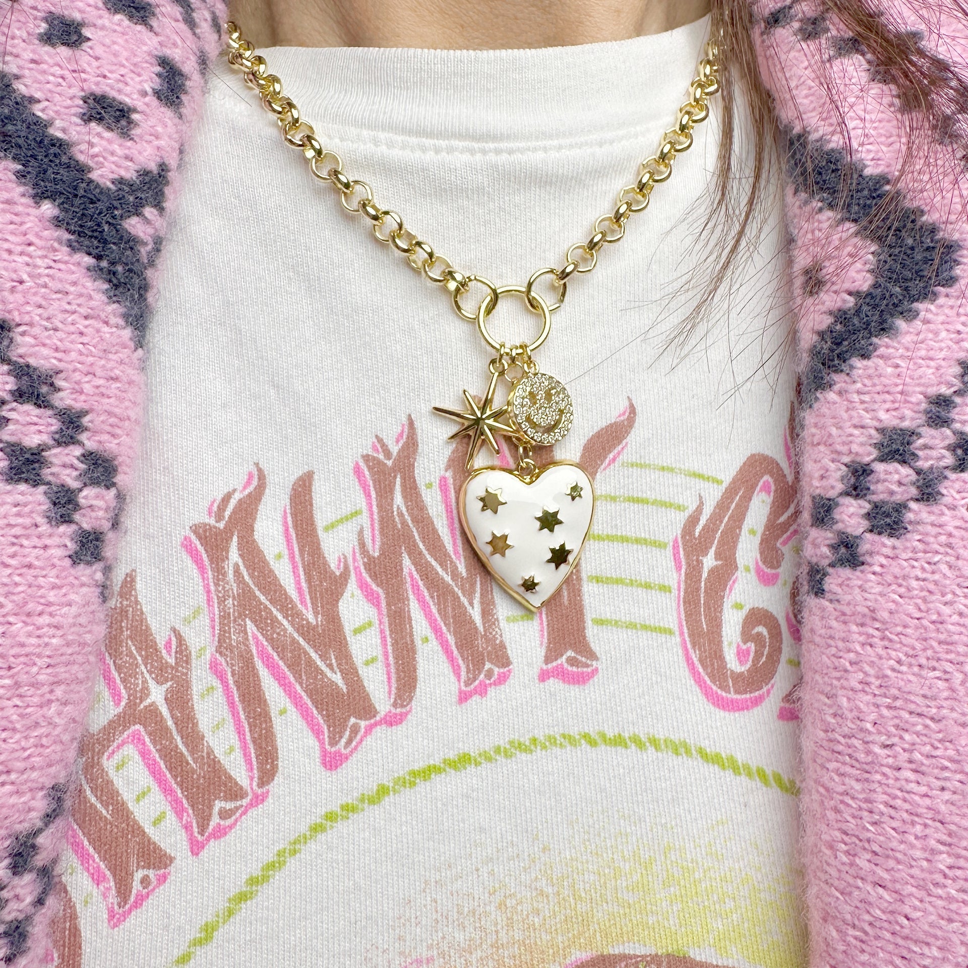 White enamel heart charm with gold Star of David by Love, Lisa Jewelry