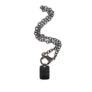Black pavé Stella Dog Tag Charm clipped to gunmetal Tina Everyday Love Lisa clasp necklace