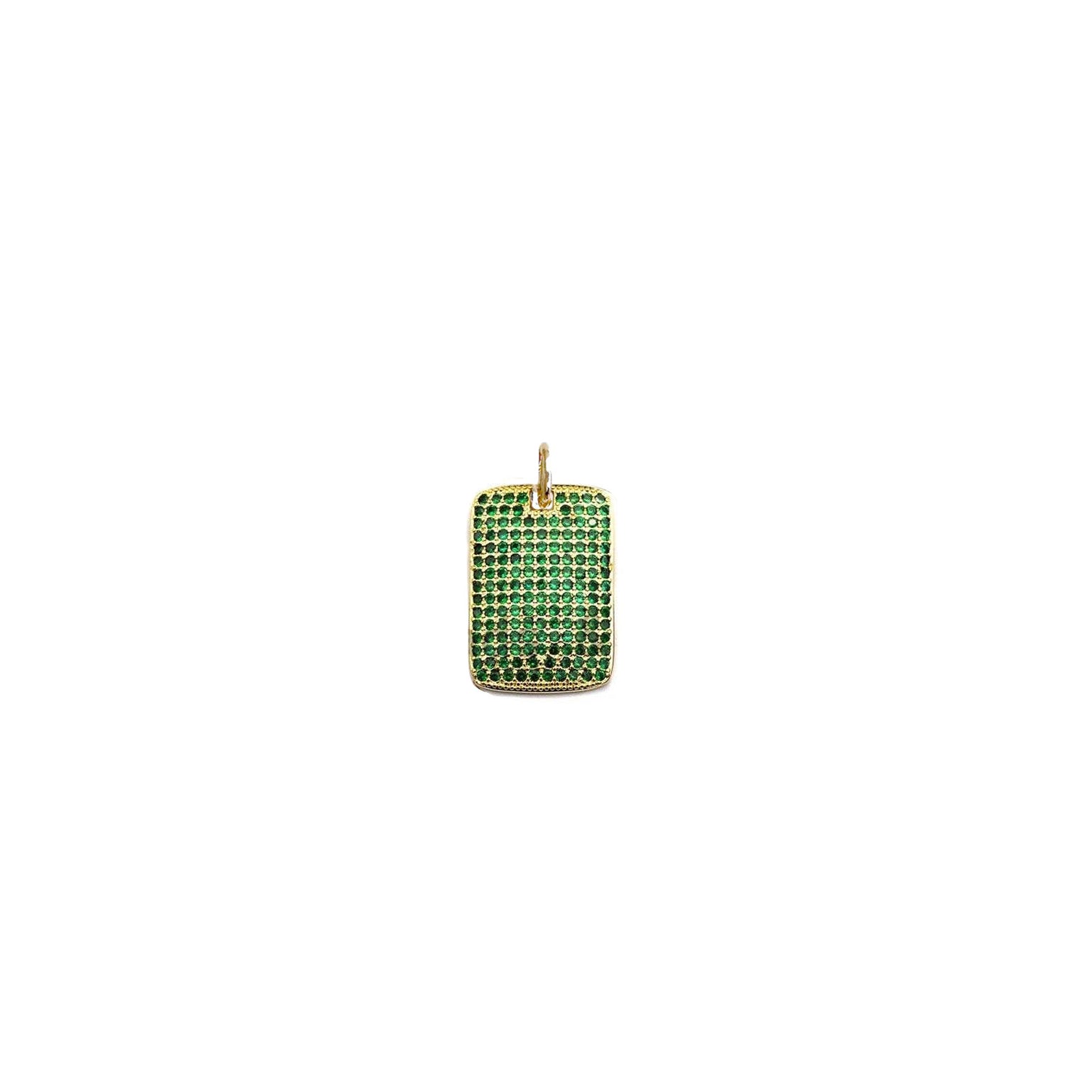 reen Stella Dog Tag Charm with pavé crystals on gold setting
