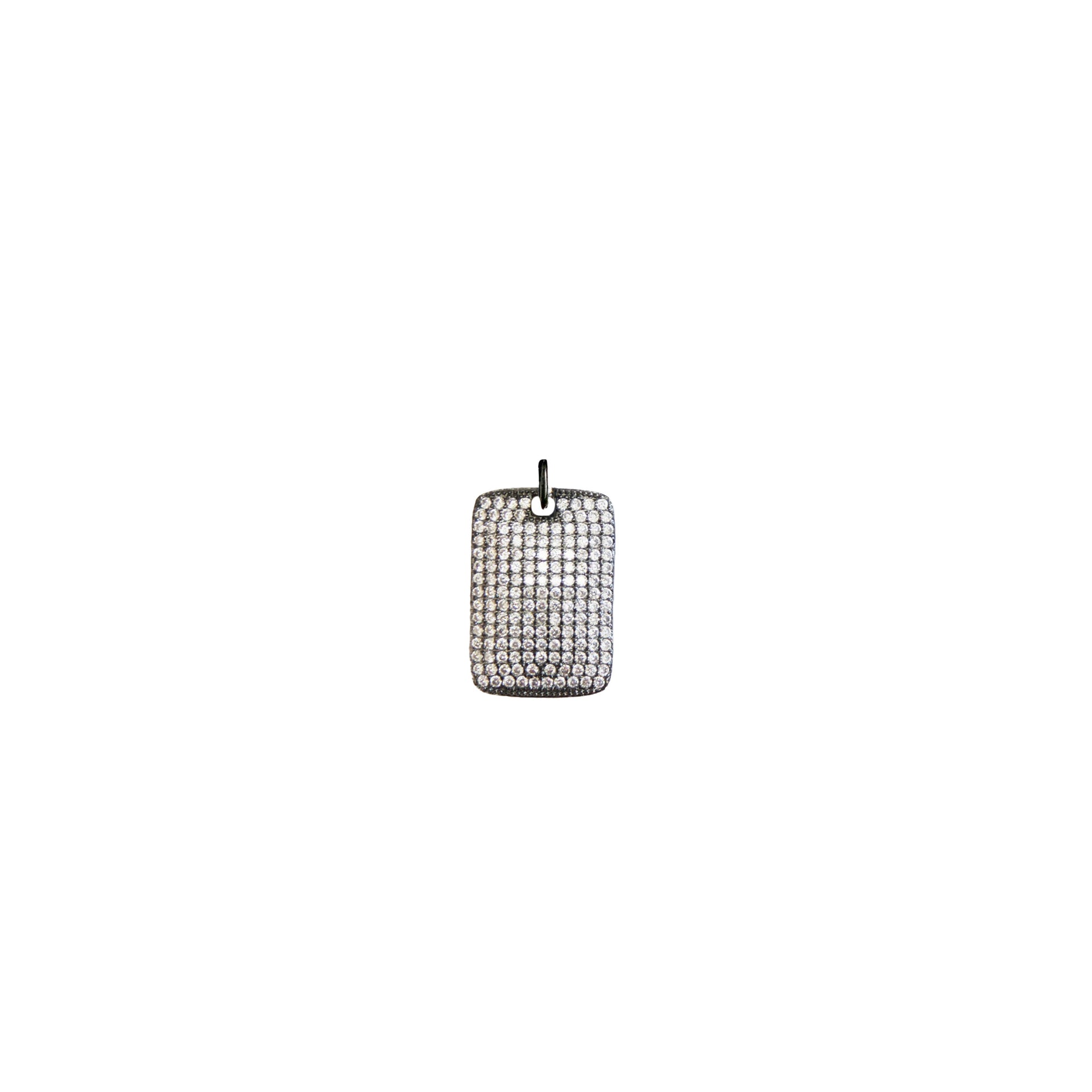 Stella Dog Tag Charm in black gunmetal with clear pavé crystals