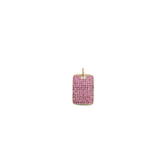 Stella Dog Tag Charm in gold with pink pavé crystals and rectangular design