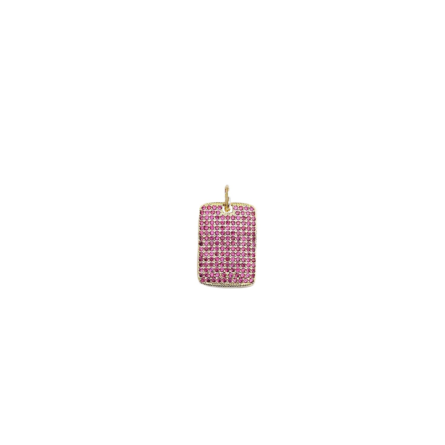 Stella Dog Tag Charm in gold with pink pavé crystals and rectangular design