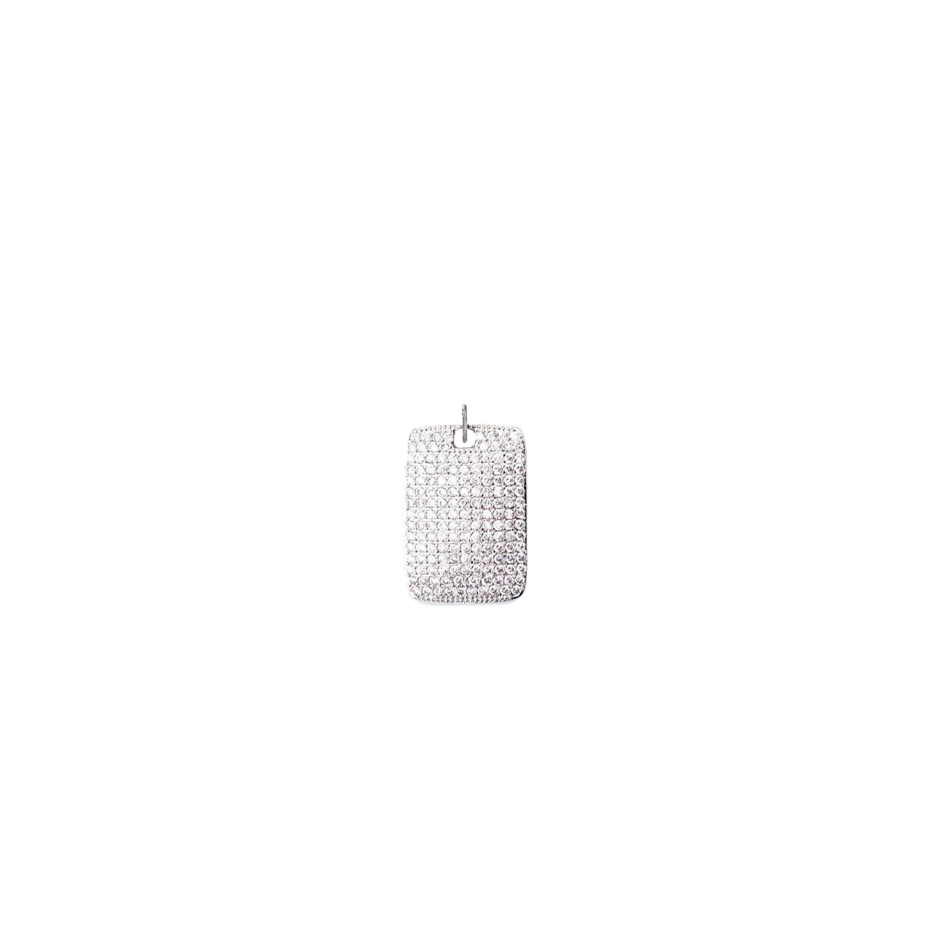 Stella Dog Tag Charm in silver with clear pavé crystals and rectangular design