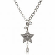 Love Lisa Stella Pavé Star Charm Necklace in Silver with mixed-link chain, dimensional layered star, two round crystal accents, and dangling crystal drop