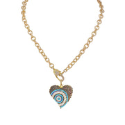 Love Lisa Steph heart protection necklace gold ribbed chain with pavé heart evil eye charm