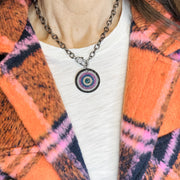 statement necklace with colorful evil eye pendant
