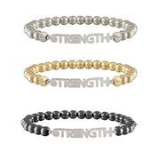 Love Lisa STRENGTH Breast Cancer Awareness Word Bracelet in multiple finishes with polished metal beads and STRENGTH centerpiece
