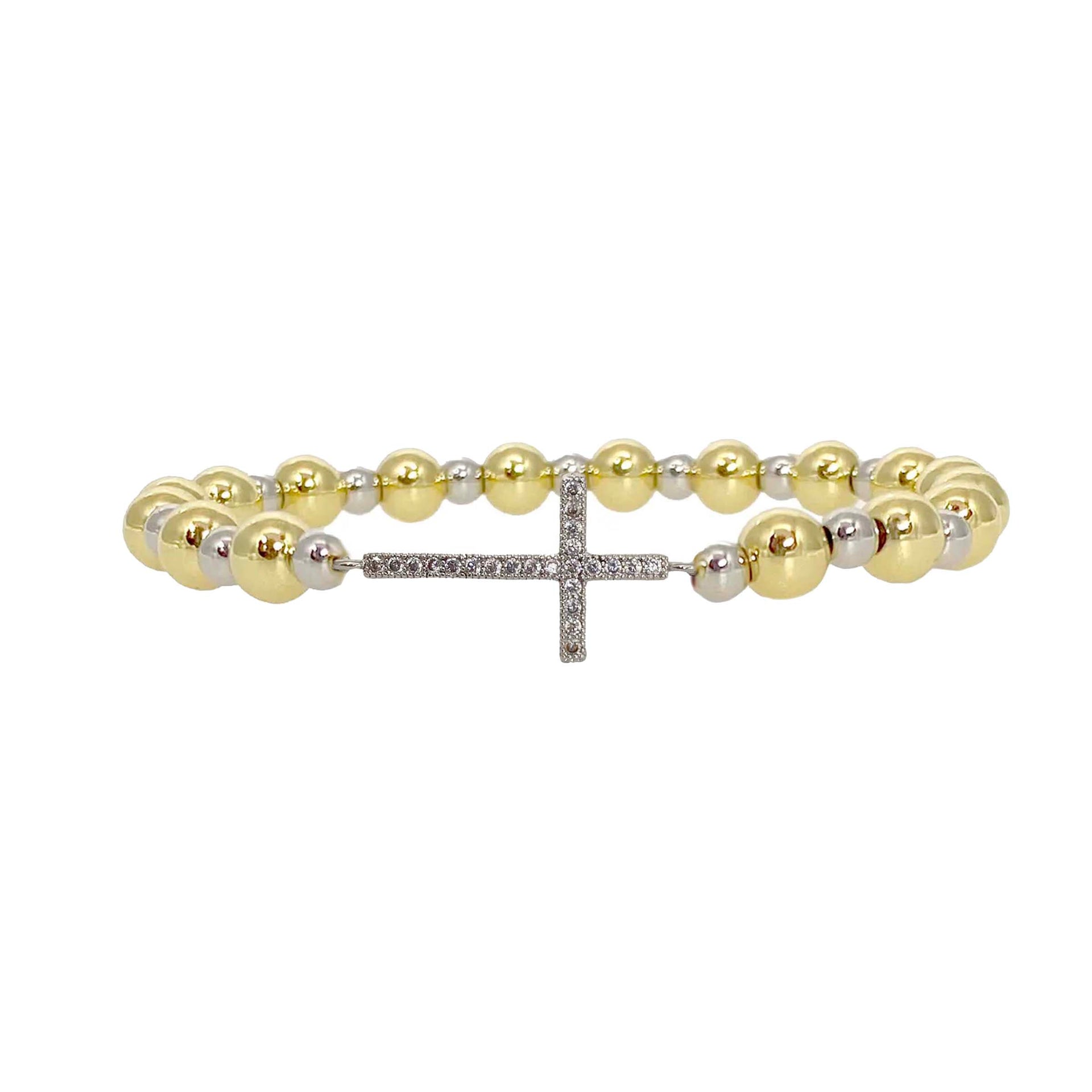 stretch diamond cross bracelet gold and silver mix design love lisa