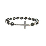 stretch diamond cross bracelet gunmetal version with cz cross charm love lisa
