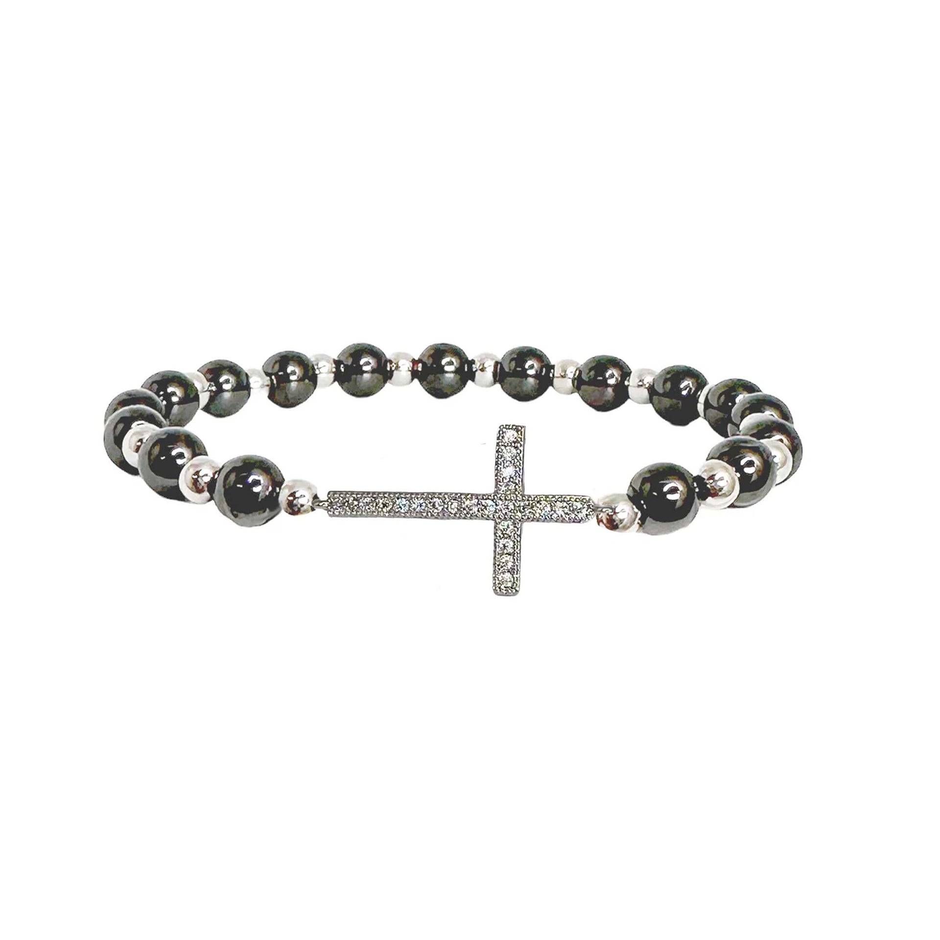 stretch diamond cross bracelet gunmetal version with cz cross charm love lisa