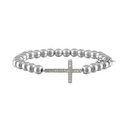 stretch diamond cross bracelet silver beaded design with cz cross love lisa