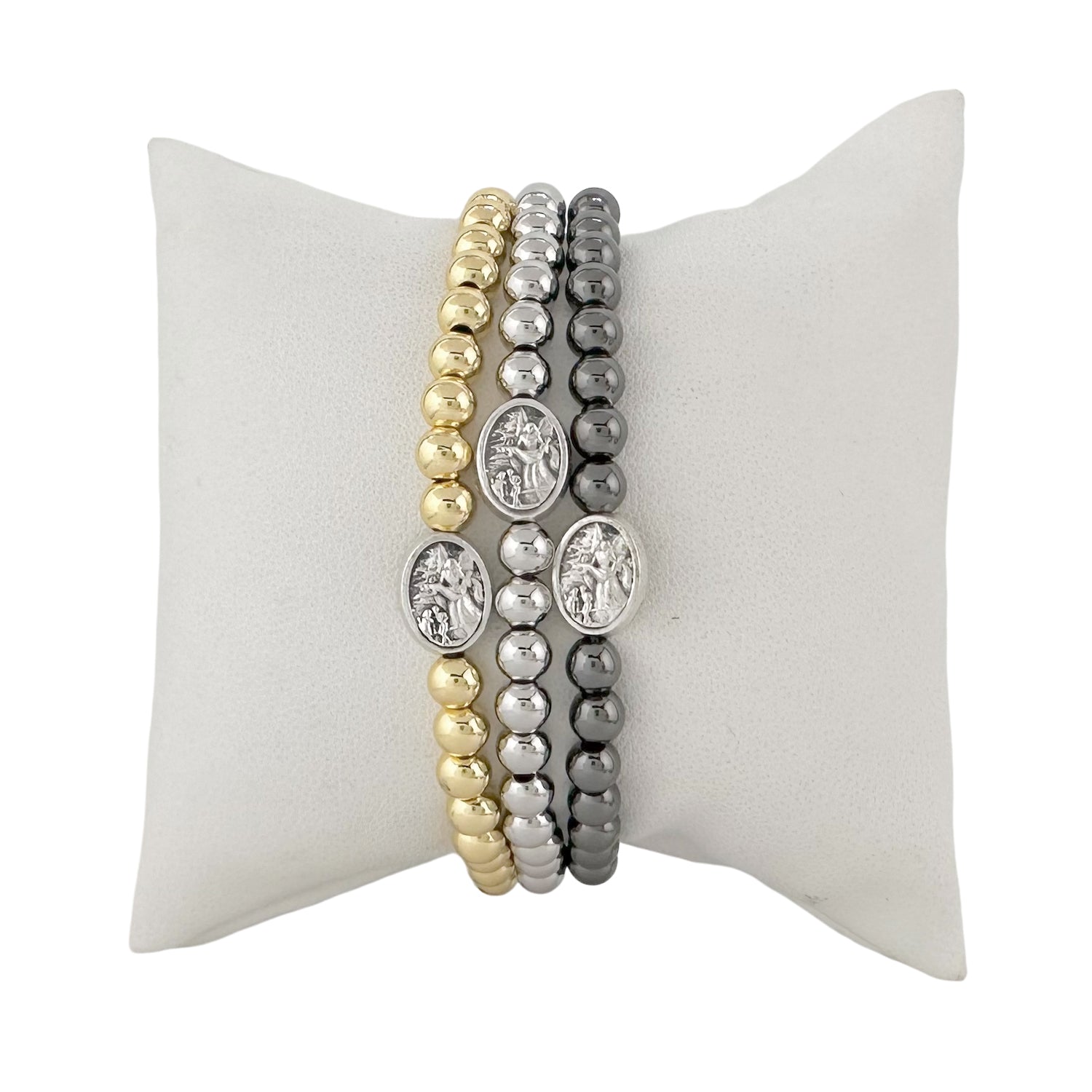 subliminal guardian angel stretch bracelet beaded stack on display pillow love lisa