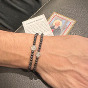 Saint Benedict Beaded Bracelet mens stretch bracelet shown on wrist