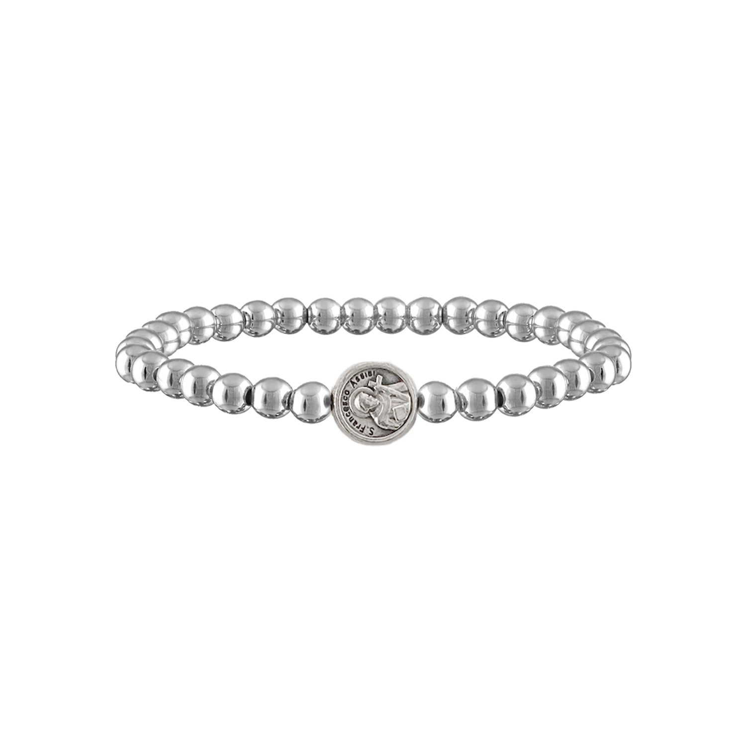 Subliminal Saint Francis beaded bracelet silver religious stretch bracelet