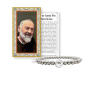 subliminal saint padre pio healing bracelet silver displayed with prayer card love lisa