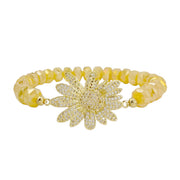 Love Lisa sunflower beaded stretch bracelet sunlit yellow with faceted crystal beads and pave sunflower centerpiece

