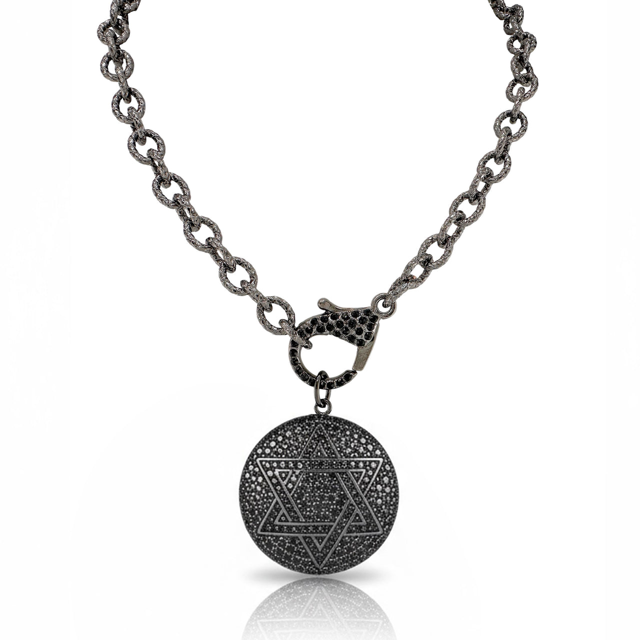 black star of david clasp necklace with pavé charm modern faith jewelry