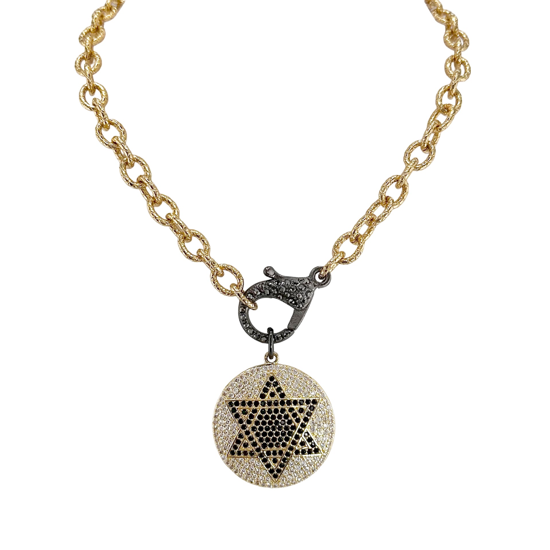 
Gold Talia Star of David necklace with crystal star charm and bold link chain