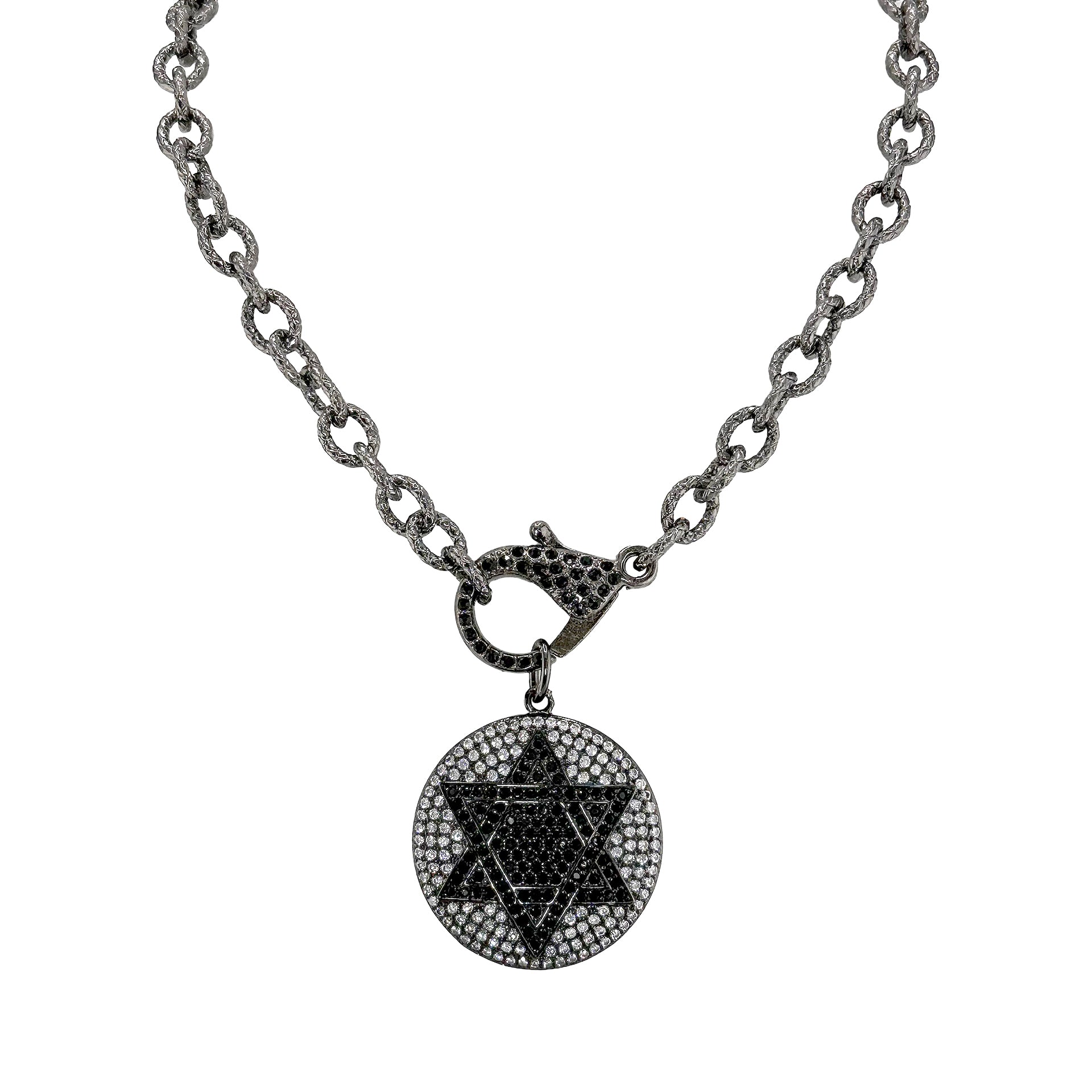 
Black Talia Star of David necklace with crystal pendant and link chain