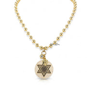 Love Lisa Talia Star of David statement necklace gold pavé medallion on 8mm beaded chain 17 inch length