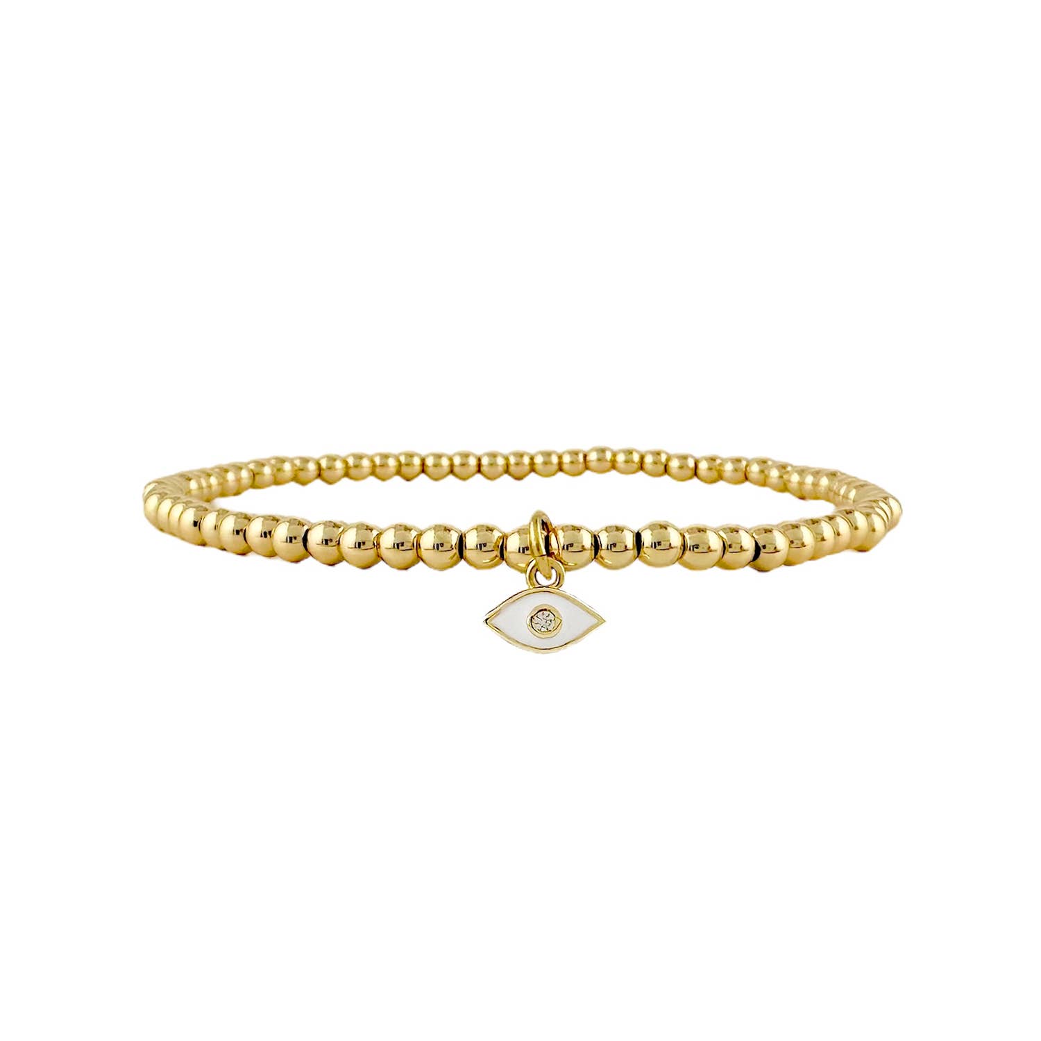 gold beaded evil eye anklet with white enamel charm wealth purification jewelry