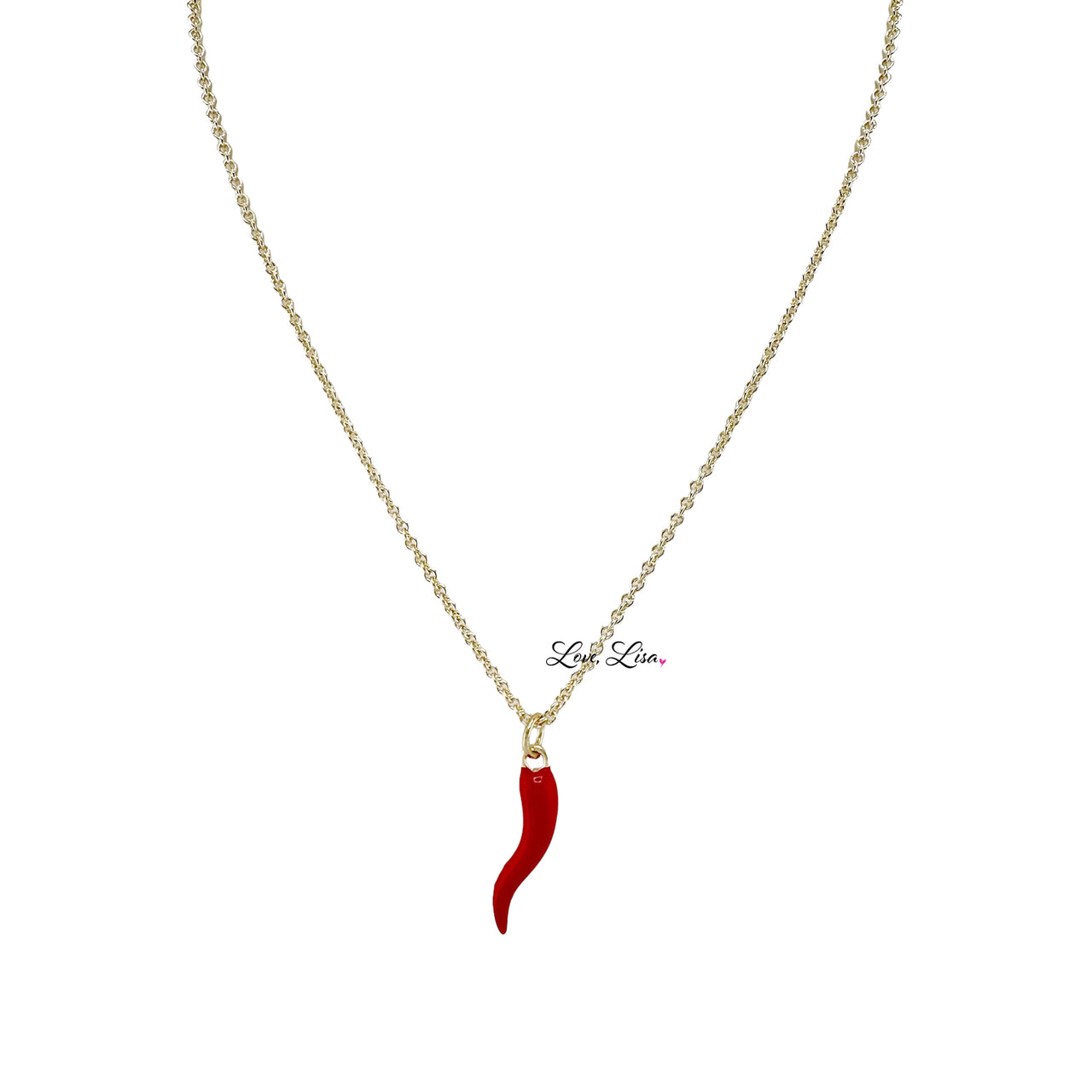 Red Italian Horn Gold Necklace By Love LIsa