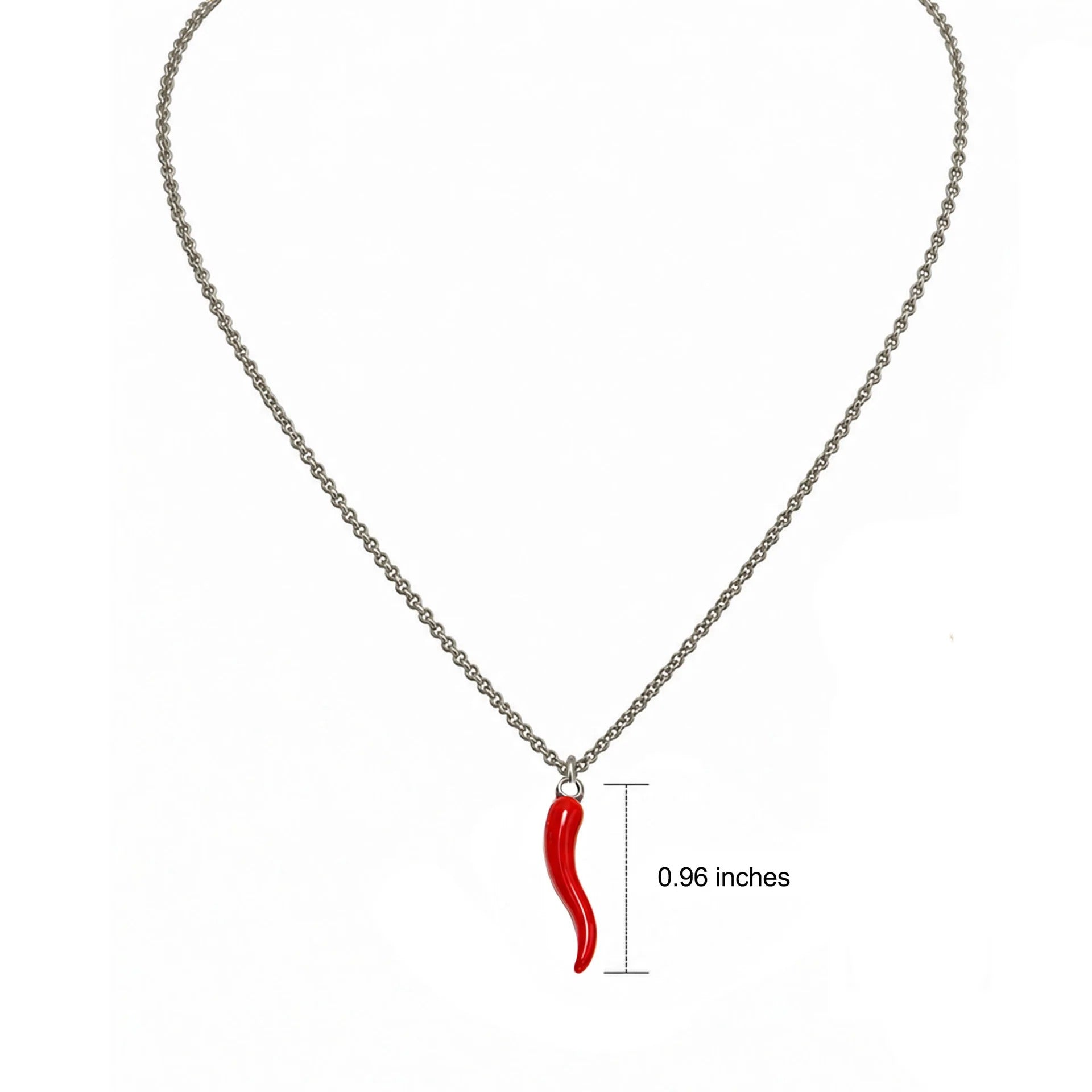 Tatiana red Italian horn necklace on a silver chain with 0.96 inch protection charm