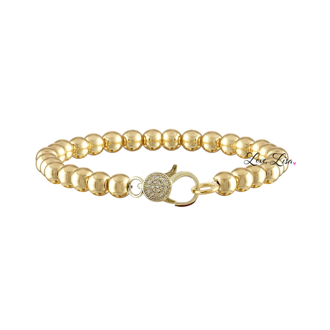 Love Lisa gold beaded clasp bracelet with pavé crystal charm clasp