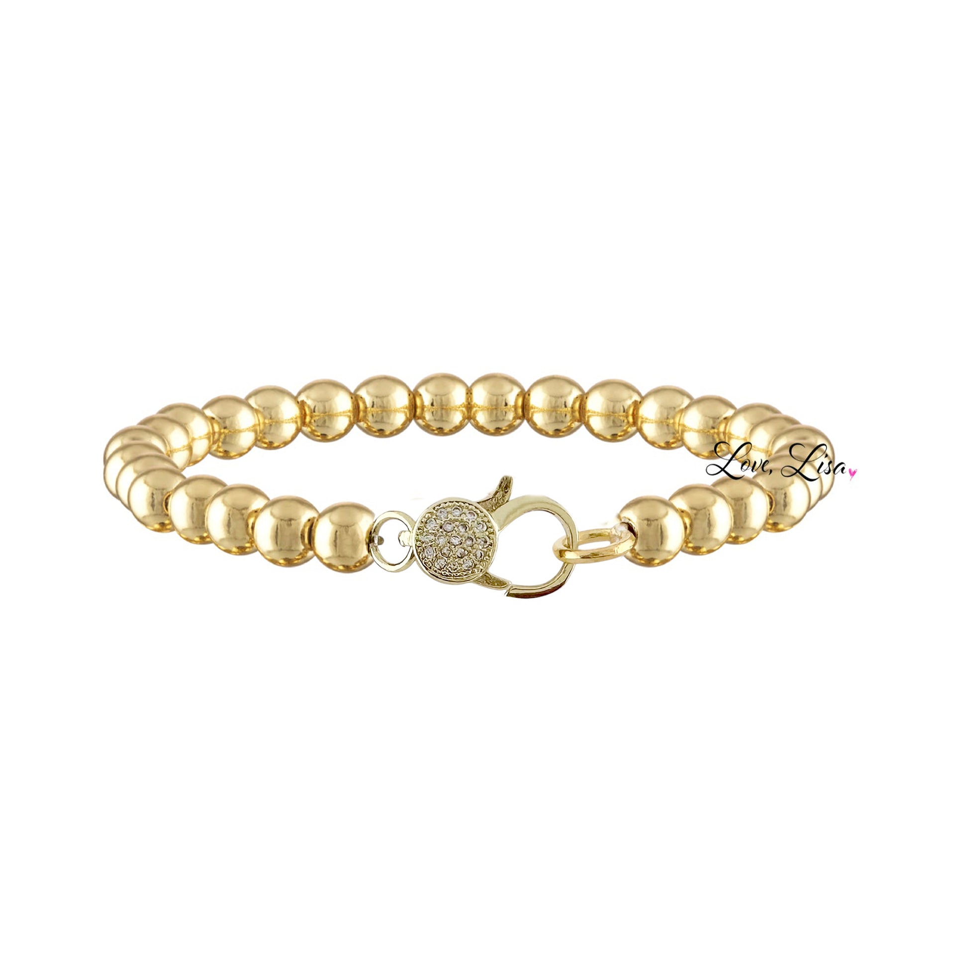 Love Lisa gold beaded clasp bracelet with pavé crystal charm clasp