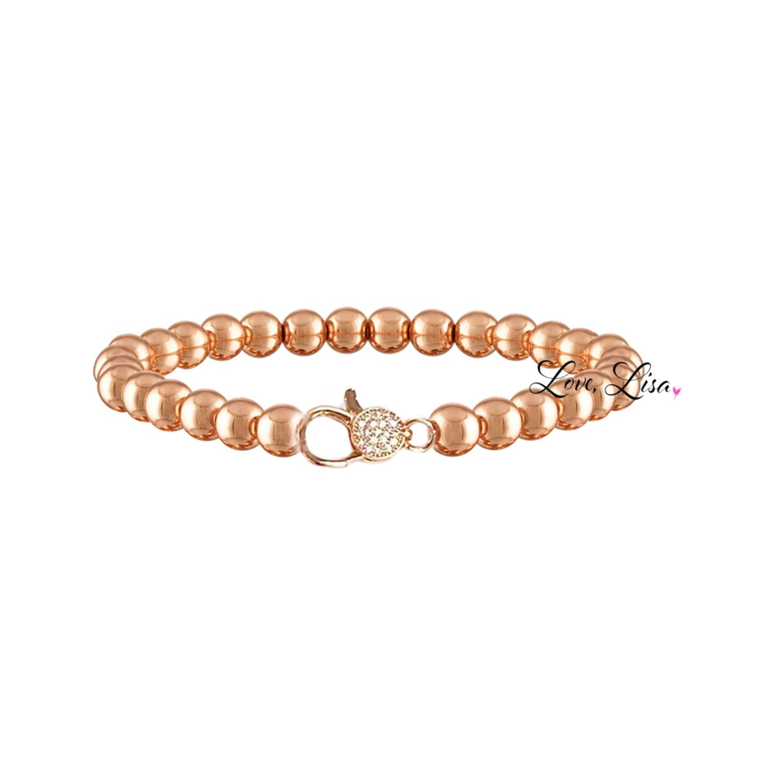 Love Lisa rose gold beaded clasp bracelet with pavé crystal charm clasp