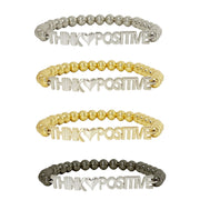 Love Lisa THINK POSITIVE Breast Cancer Awareness Word Bracelet in multiple finishes with polished metal beads and THINK POSITIVE centerpiece