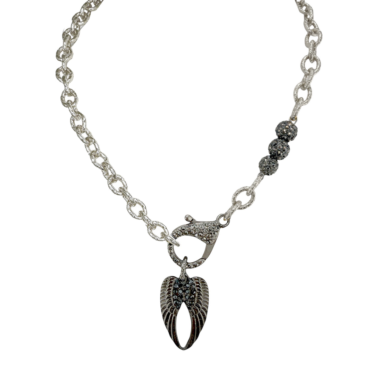 tina angel wing necklace silver chain with sculpted wing pendant