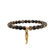 Italian horn crystal beaded bracelet black beads gold cornicello charm protection talisman