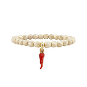 Italian horn crystal beaded bracelet ivory beads red cornicello charm good luck jewelry