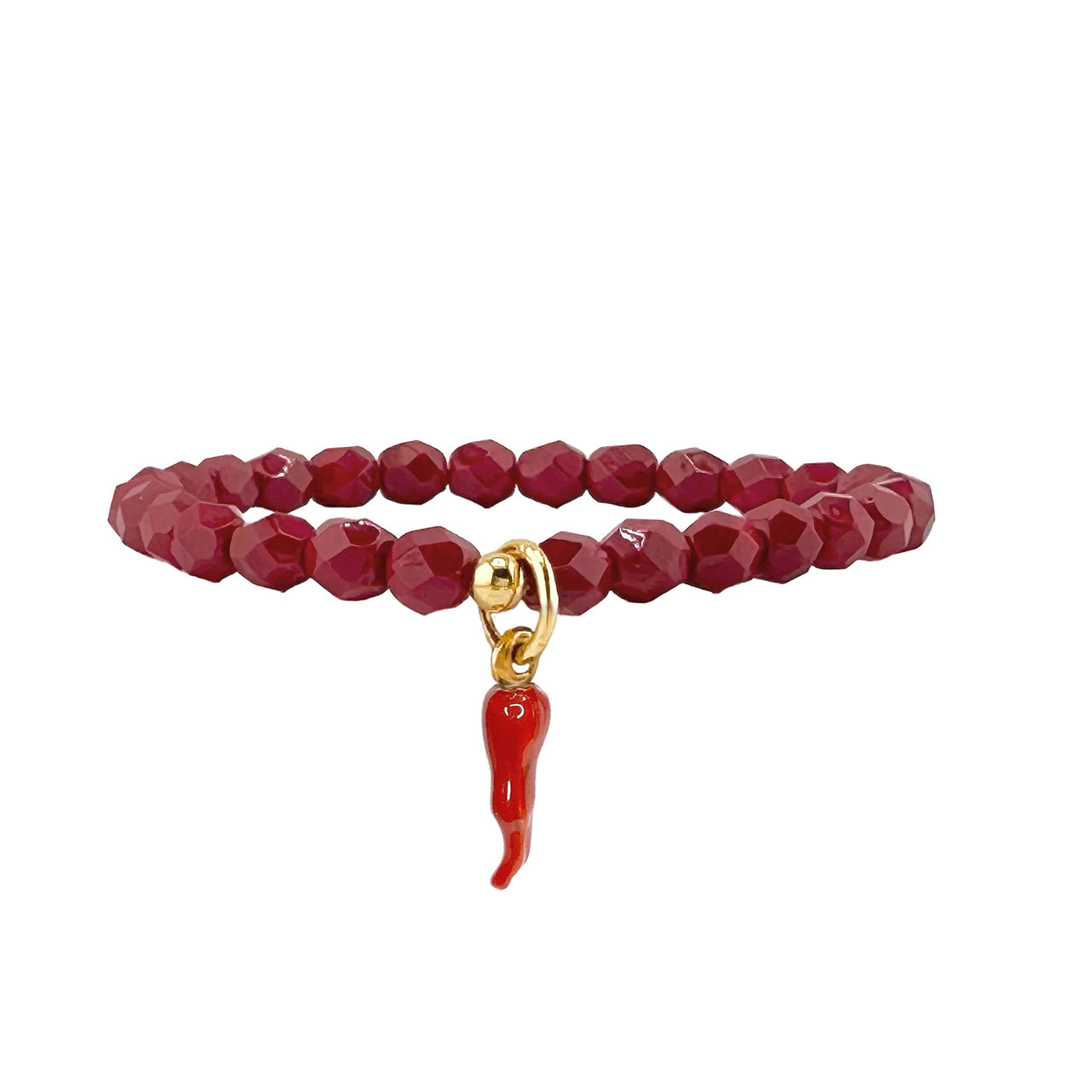 Love Lisa Italian horn crystal beaded bracelet red crystal beads cornicello charm protection jewelry