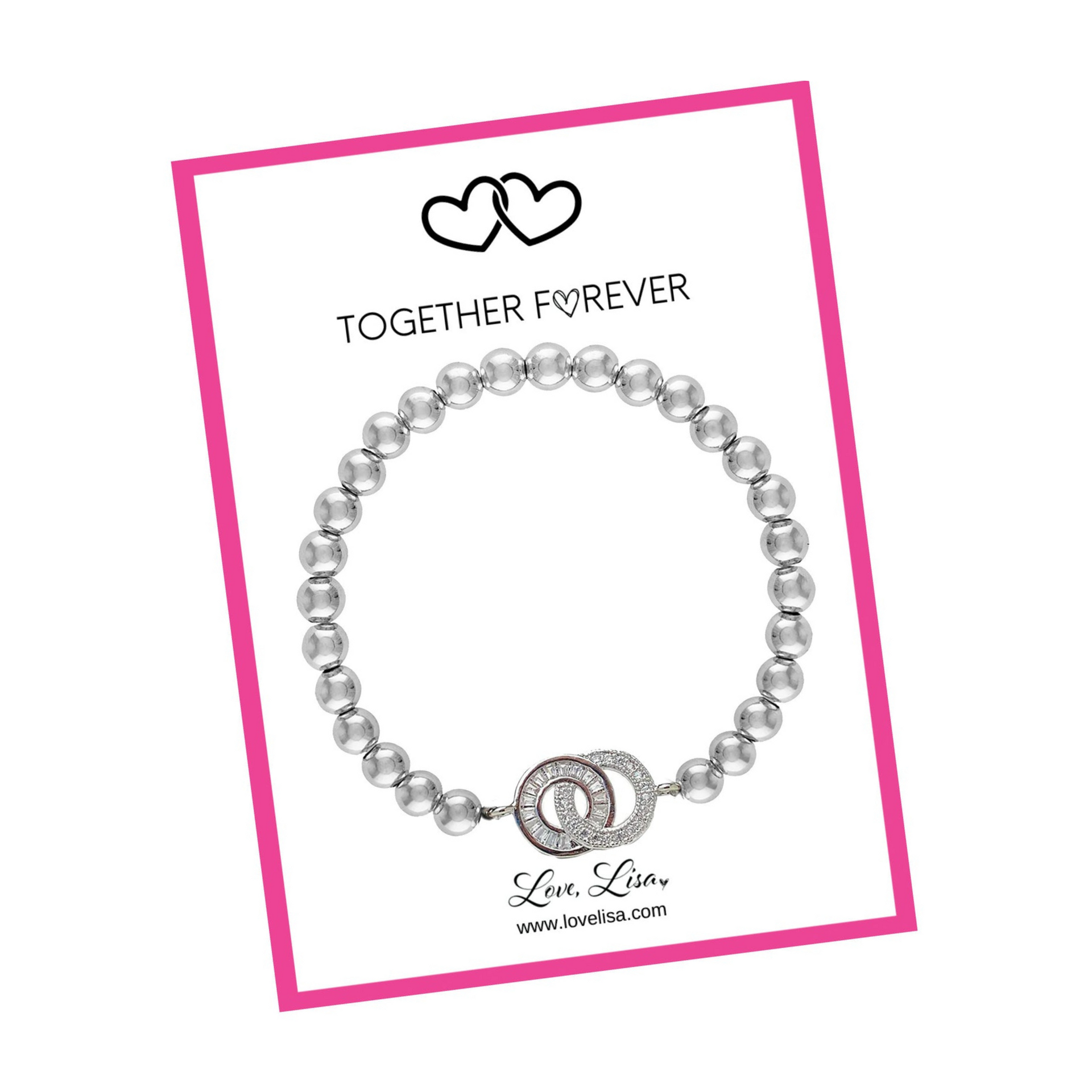 love lisa together forever diamond and baguette bracelet on jewelry card