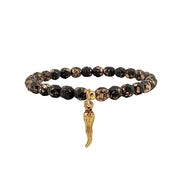 Love Lisa Tom Italian horn beaded bracelet featuring black crystal beads and gold cornicello charm for men