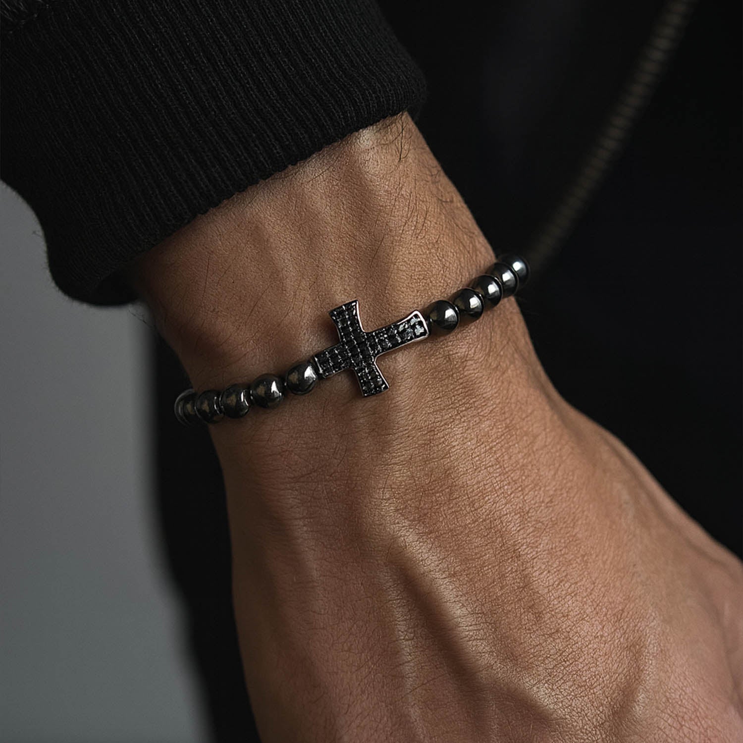 Tom Black Diamond Cross Beaded Bracelet
