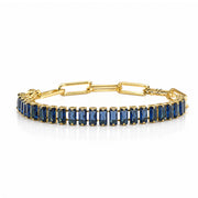 Trae Baguette Crystal Link Bracelet in Navy Blue with deep blue baguette crystals and a gold paperclip chain