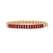 Trae tennis baguette bracelet with red crystal baguette stones set in gold tone stretch bracelet