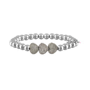 Love Lisa Triple Heart Beaded Bracelet with silver beads and three pavé crystal heart accents on stretch braceletal heart accents on stretch bracelet