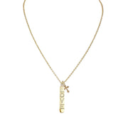 Love Lisa Trisha cross love tag necklace gold crystal LOVE pendant with pavé cross charm