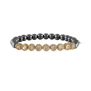 Love Lisa Val Tennis Beaded Bracelet featuring gunmetal tone beads with sparkling gold and clear stone detail